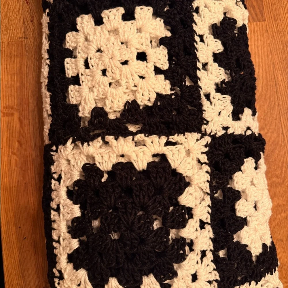 Vintage Black and White Crochet Blanket